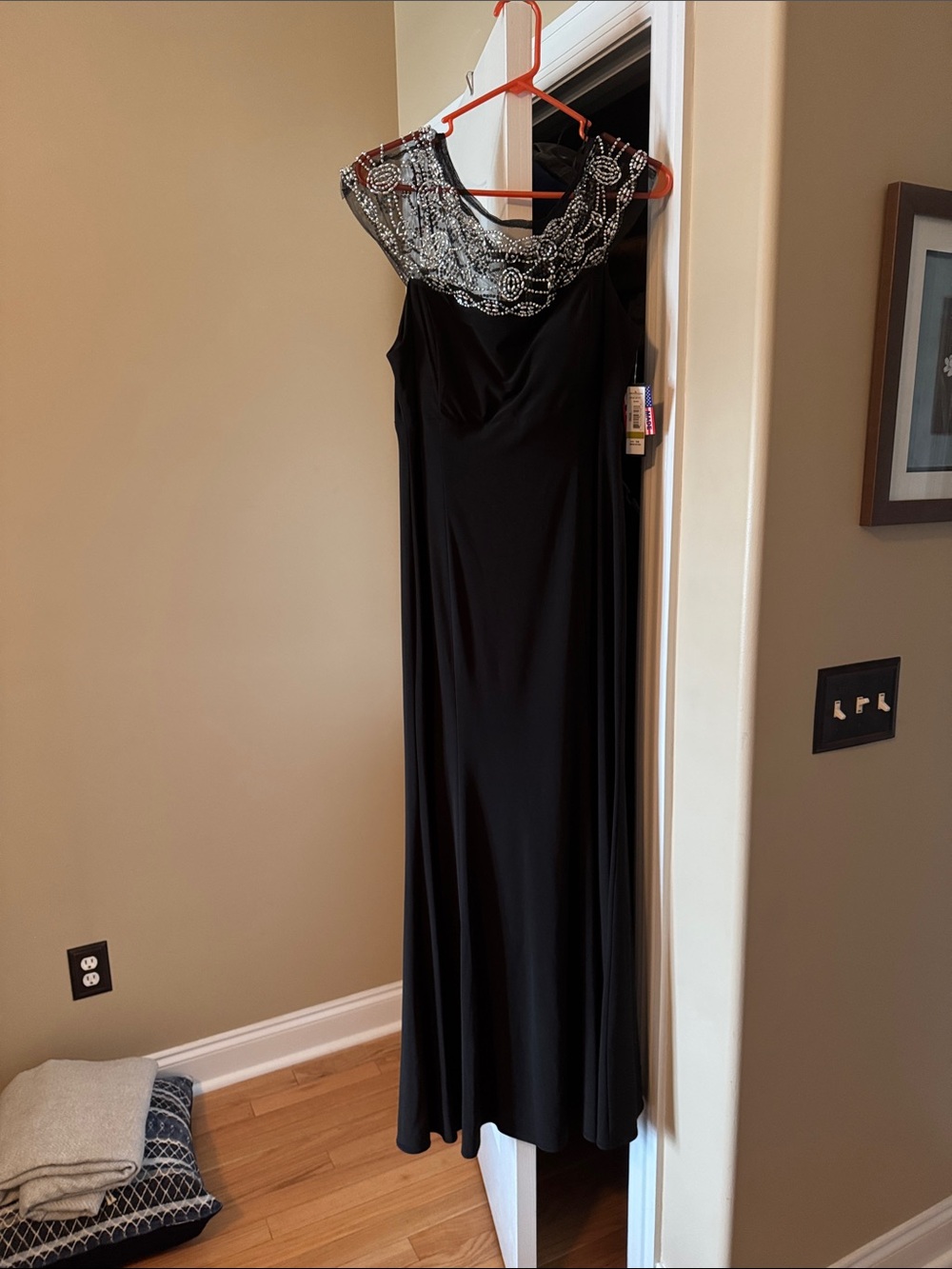 R&M Richards Black Maxi Dress with Silver Beaded Yoke